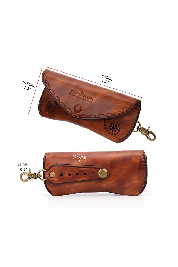 Tourbn Étui à lunettes en cuir rigide unisexe, marron, 16*6.5cm