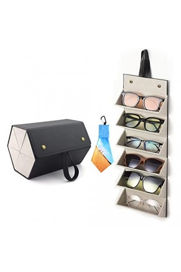 Organiseur de lunettes de soleil 6 emplacements, étui de rangement pliable avec mousqueton, chiffon de nettoyage super doux p