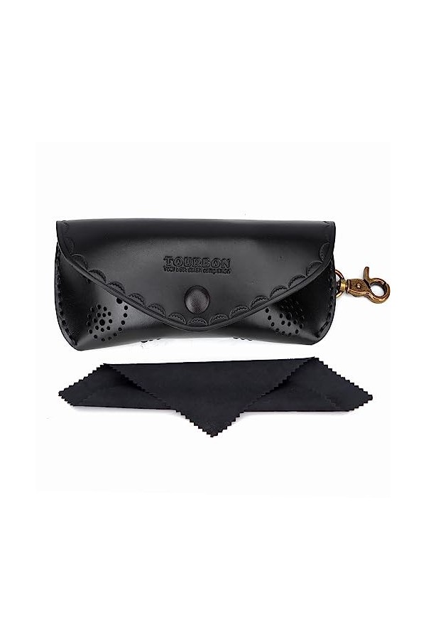 Tourbn Étui à lunettes de lecture rigide en cuir unisexe, Noir , 16*6.5cm