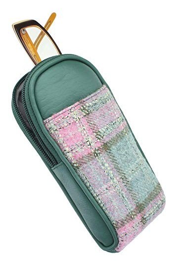 Mala Leather Abertweed Collection 572_40 Étui à lunettes en cuir et tweed, forêt Vert - 572_40