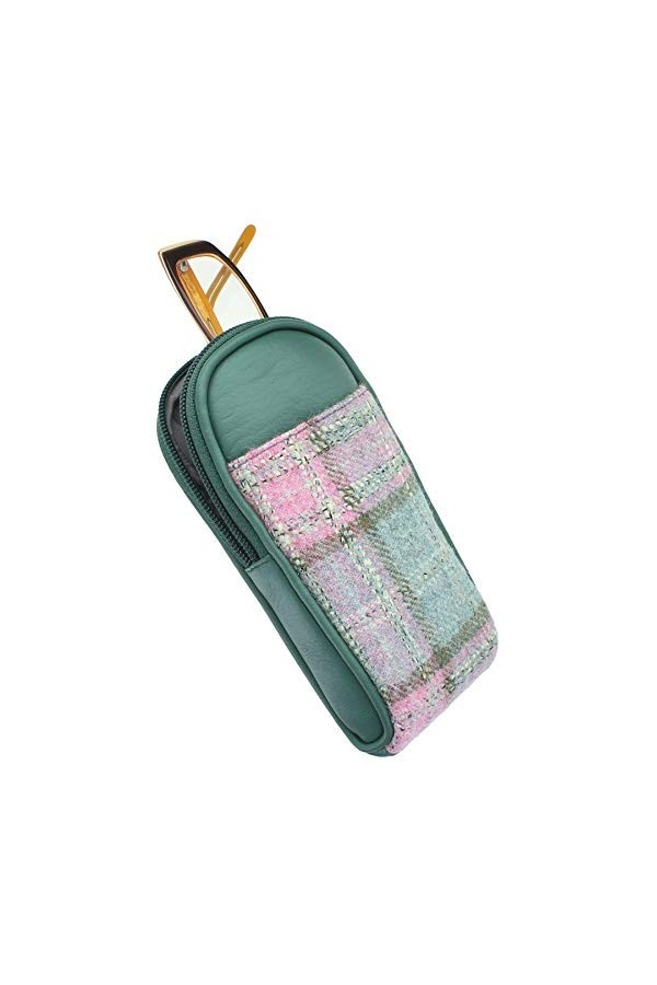 Mala Leather Abertweed Collection 572_40 Étui à lunettes en cuir et tweed, forêt Vert - 572_40