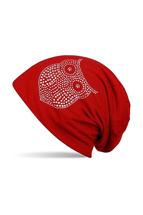 styleBREAKER Chapeau de Bonnet Classique avec Application Strass de Hibou, Beanie, Femme 04024039, Couleur:Pétrole-Turquoise 