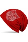 styleBREAKER Chapeau de Bonnet Classique avec Application Strass de Hibou, Beanie, Femme 04024039, Couleur:Pétrole-Turquoise 