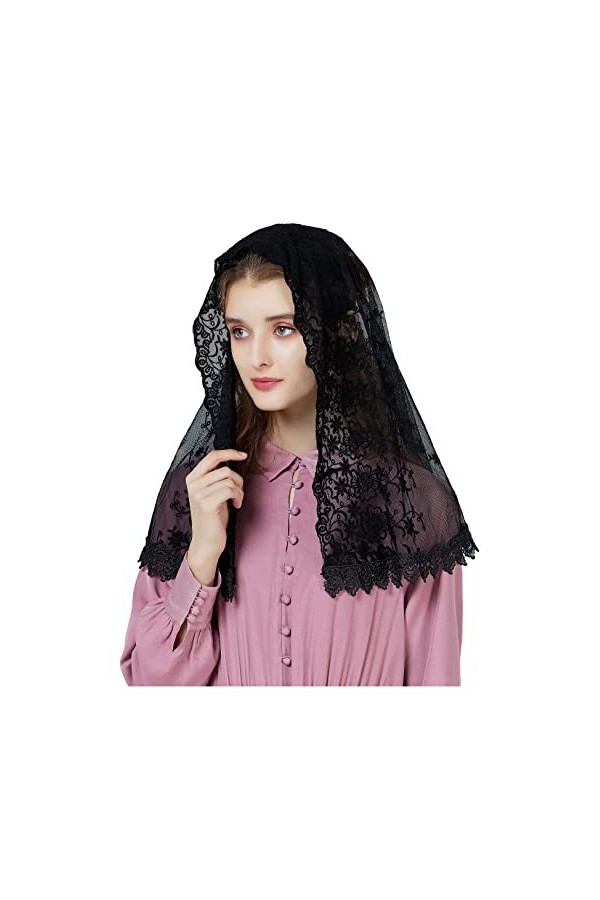 BEAUTELICATE Voile Déglise Mantille Catholique Foulard L’écharpe En Dentelle Pour Messe Latin Prier Ceremonie Mariage D Form