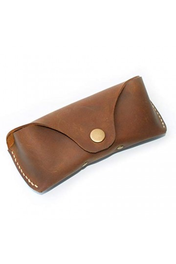 Yan TA Étui à lunettes vintage en cuir fait à la main - marron - Taille M