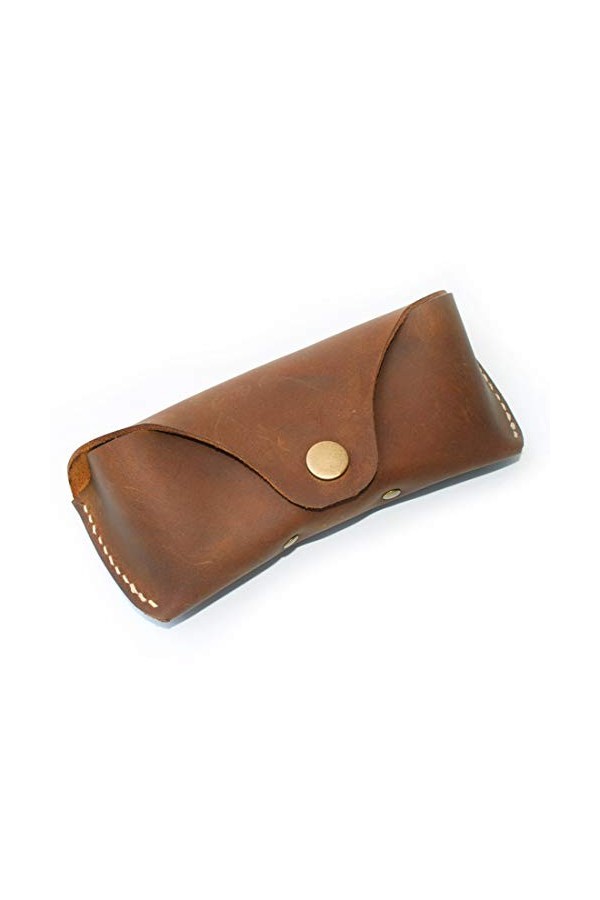 Yan TA Étui à lunettes vintage en cuir fait à la main - marron - Taille M