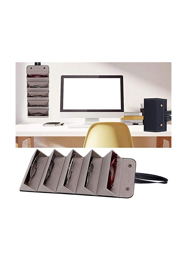 HOLPPO Boîte À Lunettes Soleil À 5 ​​Emplacements,Organisateur Lunettes Soleil en Couche Extérieure en PU Durable,Design Plia