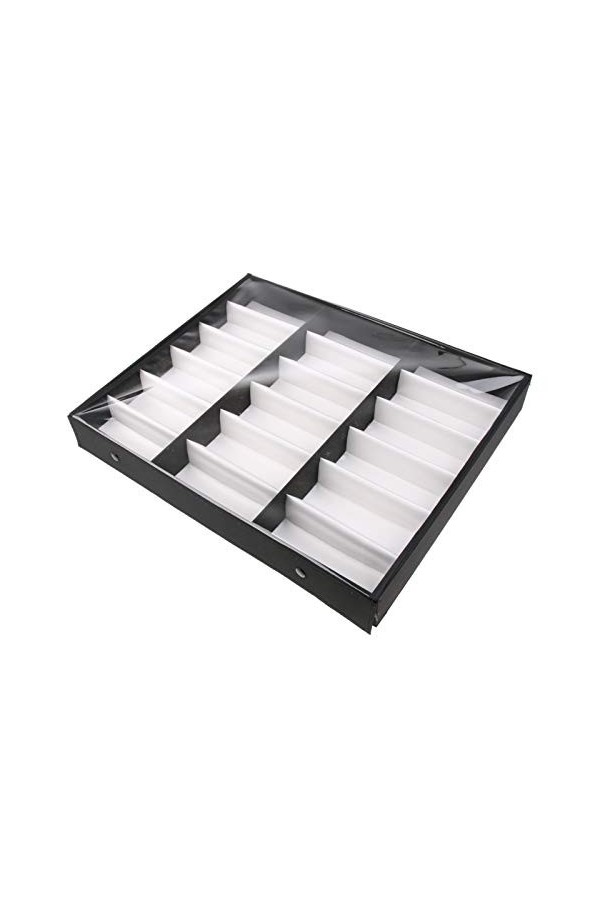 CLSMYLFB Boîte de rangement pour lunettes de soleil avec 18 compartiments en bois noir