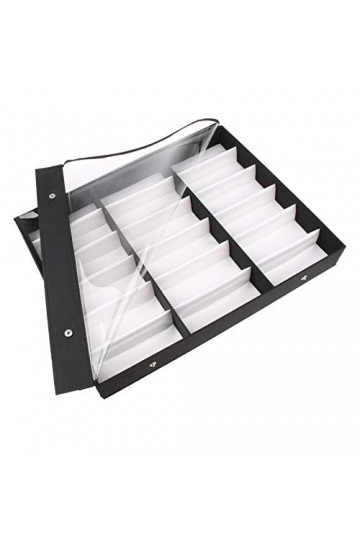 CLSMYLFB Boîte de rangement pour lunettes de soleil avec 18 compartiments en bois noir