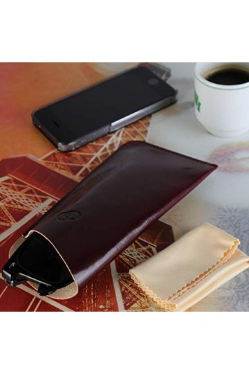 Olimar Dor - Pack Noel/Etui à Lunettes Classic 100% Cuir + Lunettes + Accessoires + Emballage - Bordeaux