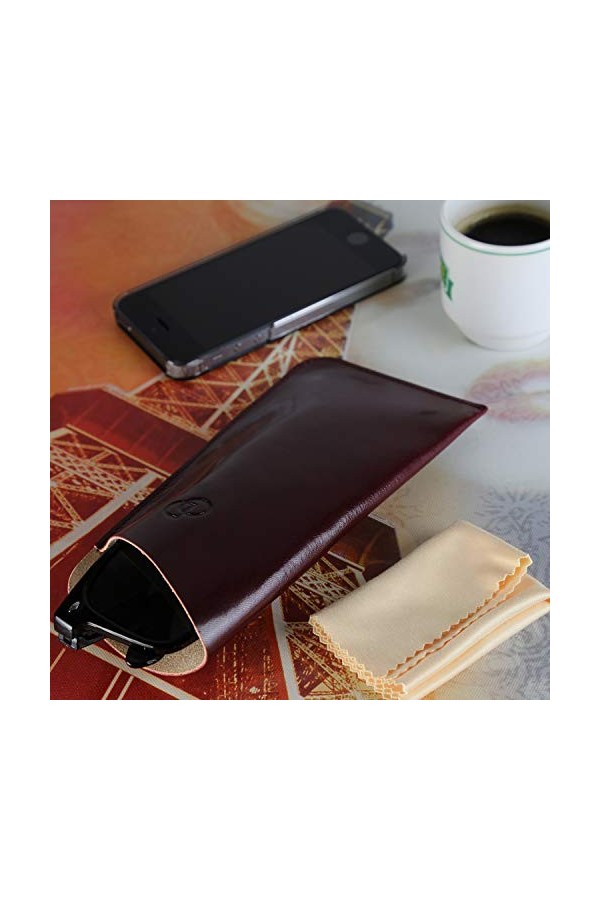 Olimar Dor - Pack Noel/Etui à Lunettes Classic 100% Cuir + Lunettes + Accessoires + Emballage - Bordeaux