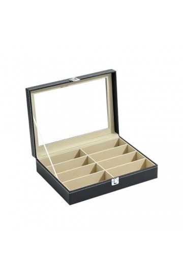 DSOUWEH Étui à lunettes avec couvercle, en cuir, résistant rayures et chocs, présentoir de lunettes de soleil, boîte de range