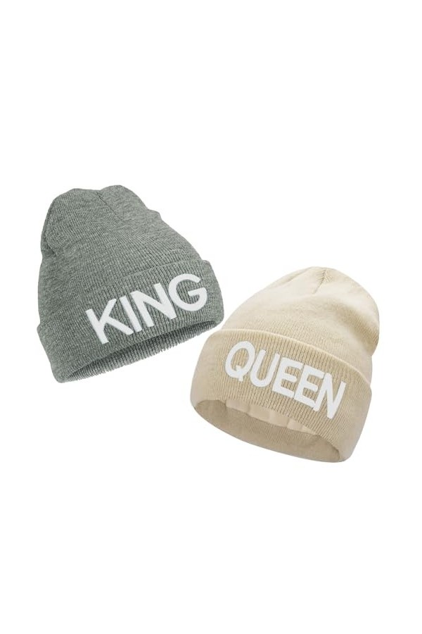 Gkmamrg Bonnet dhiver en tricot pour couple de Noël - King Queen - Gris et beige, Noir , 50-58