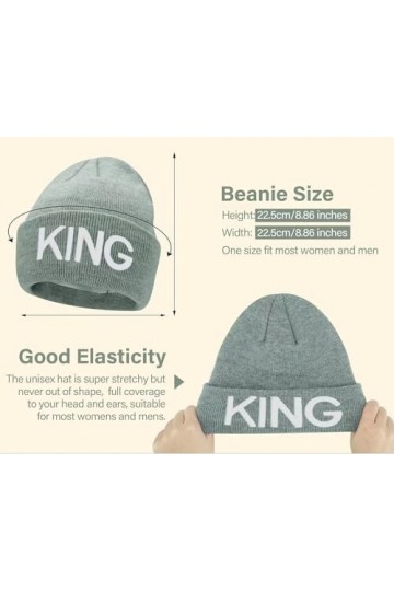 Gkmamrg Bonnet dhiver en tricot pour couple de Noël - King Queen - Gris et beige, Noir , 50-58