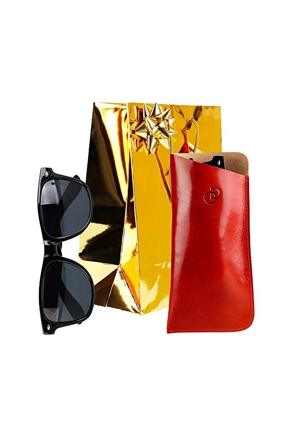 Olimar Dor - Pack Noel/Etui à Lunettes Classic 100% Cuir + Lunettes + Accessoires + Emballage - Rouge