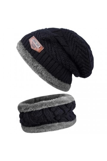 ANCEER Ensemble 3 en 1 bonnet dhiver et écharpe, bleu foncé, taille unique