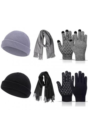 Riomijun Ensemble de 6 chapeaux, écharpe et gants dhiver pour hommes et femmes, bonnet tricoté à la mode, gants pour écran t