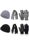 Riomijun Ensemble de 6 chapeaux, écharpe et gants dhiver pour hommes et femmes, bonnet tricoté à la mode, gants pour écran t