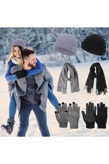Riomijun Ensemble de 6 chapeaux, écharpe et gants dhiver pour hommes et femmes, bonnet tricoté à la mode, gants pour écran t