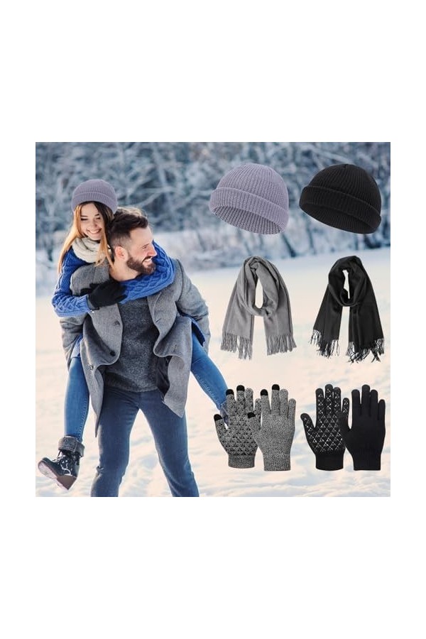Riomijun Ensemble de 6 chapeaux, écharpe et gants dhiver pour hommes et femmes, bonnet tricoté à la mode, gants pour écran t