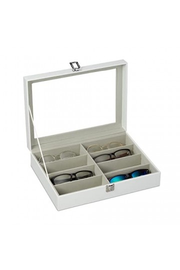 Relaxdays Etui à Lunettes pour 8 Paires, Rangement à Lunettes de Soleil, 8,5 x 33,5 x 24,5 cm, Coffre en Cuir, Noir