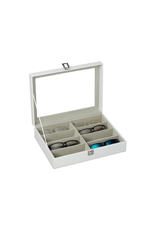 Relaxdays Etui à Lunettes pour 8 Paires, Rangement à Lunettes de Soleil, 8,5 x 33,5 x 24,5 cm, Coffre en Cuir, Noir