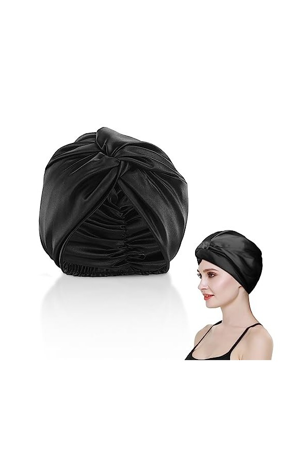 Bonnet en soie pour femme,Double couche,Sangle croisée en satin,Bonnet de sommeil en satin élastique solide,Écharpe de tête p