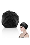Bonnet en soie pour femme,Double couche,Sangle croisée en satin,Bonnet de sommeil en satin élastique solide,Écharpe de tête p