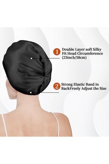 Bonnet en soie pour femme,Double couche,Sangle croisée en satin,Bonnet de sommeil en satin élastique solide,Écharpe de tête p