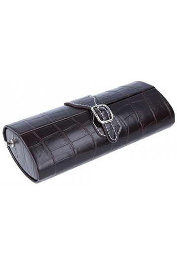 Étui à lunettes de poche en cuir synthétique marron avec sangle et miroir