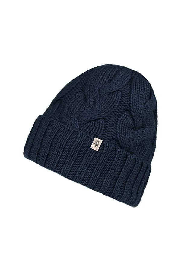 Roeckl Bonnet en Cachemire tressé tricoté, Bleu Marine, Taille Unique Femme