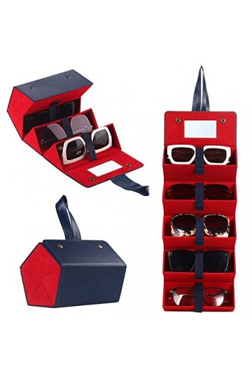 Muf Étui à lunettes de soleil 5 fentes - Organisateur de voyage pour plusieurs paires, avec miroir et sangle, étui de transpo