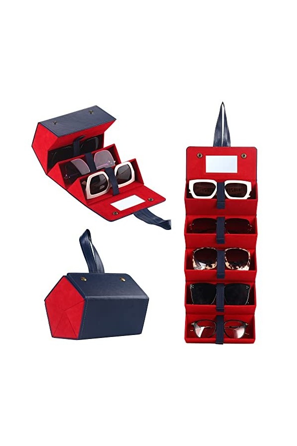 Muf Étui à lunettes de soleil 5 fentes - Organisateur de voyage pour plusieurs paires, avec miroir et sangle, étui de transpo