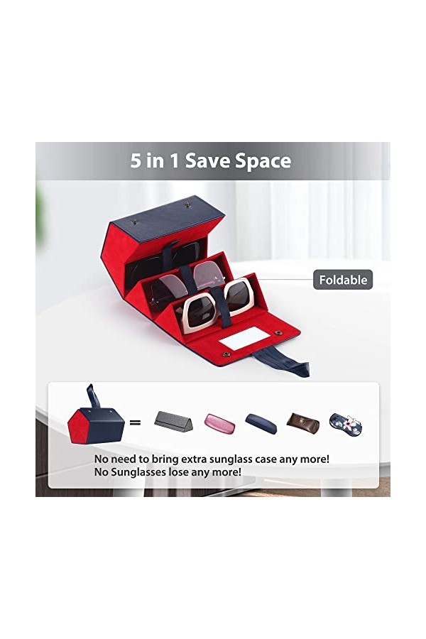 Muf Étui à lunettes de soleil 5 fentes - Organisateur de voyage pour plusieurs paires, avec miroir et sangle, étui de transpo