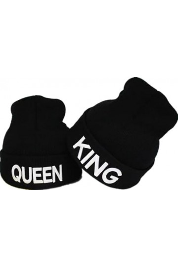 Gkmamrg Bonnet dhiver en tricot pour couple de Noël - Cadeau pour couple - King Queen - Noir et blanc, Noir , 50-58