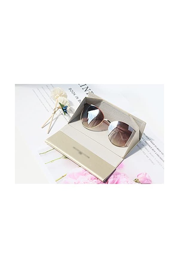BDRAW Lunettes de Soleil en Cuir doré Lunettes Pliantes Étui à Lunettes Portable Étui à Lunettes Coque Rigide