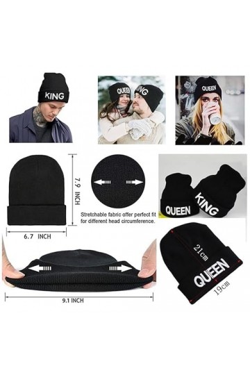 Gkmamrg Bonnet dhiver en tricot pour couple de Noël - Cadeau pour couple - King Queen - Noir et blanc, Noir , 50-58