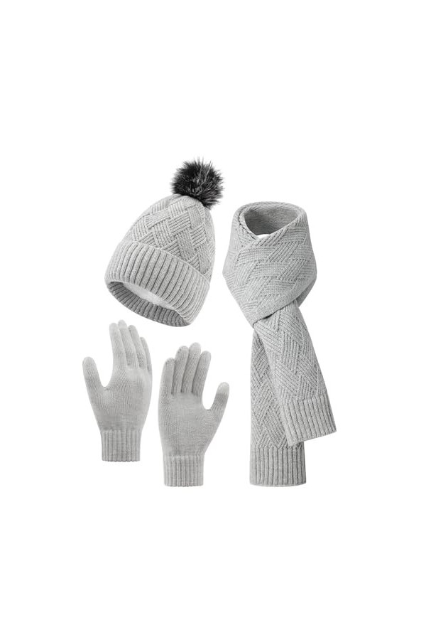 ZETIY Écharpe tricotée pour femme - Ensemble dhiver - Gants tricotés - Ensemble cadeau - Gants tactiles pour ski en plein ai