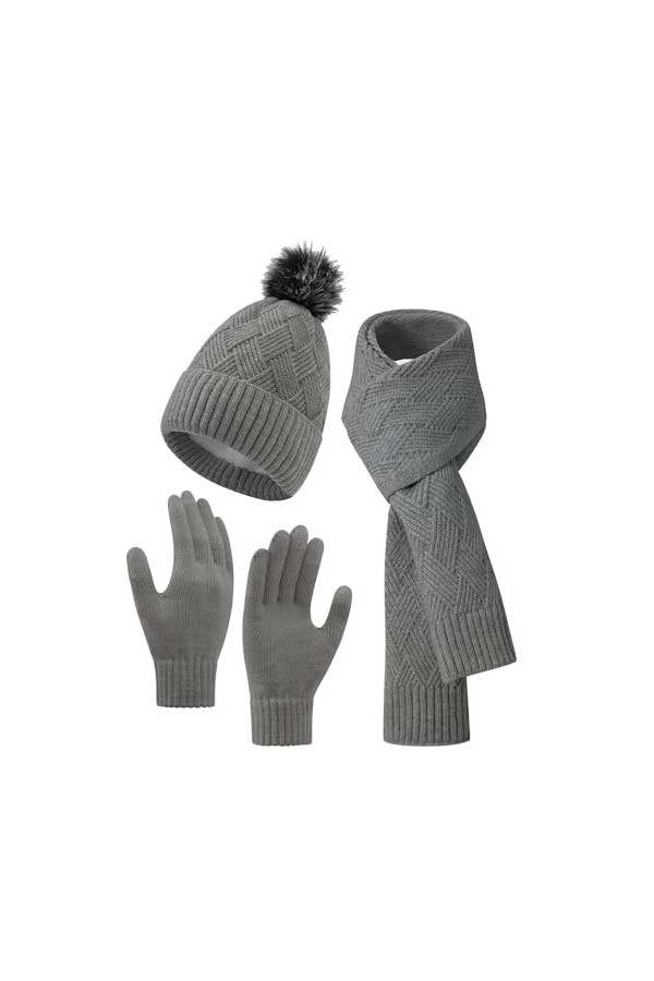 ZETIY Écharpe tricotée pour femme - Ensemble dhiver - Gants tricotés - Ensemble cadeau - Gants tactiles pour ski en plein ai