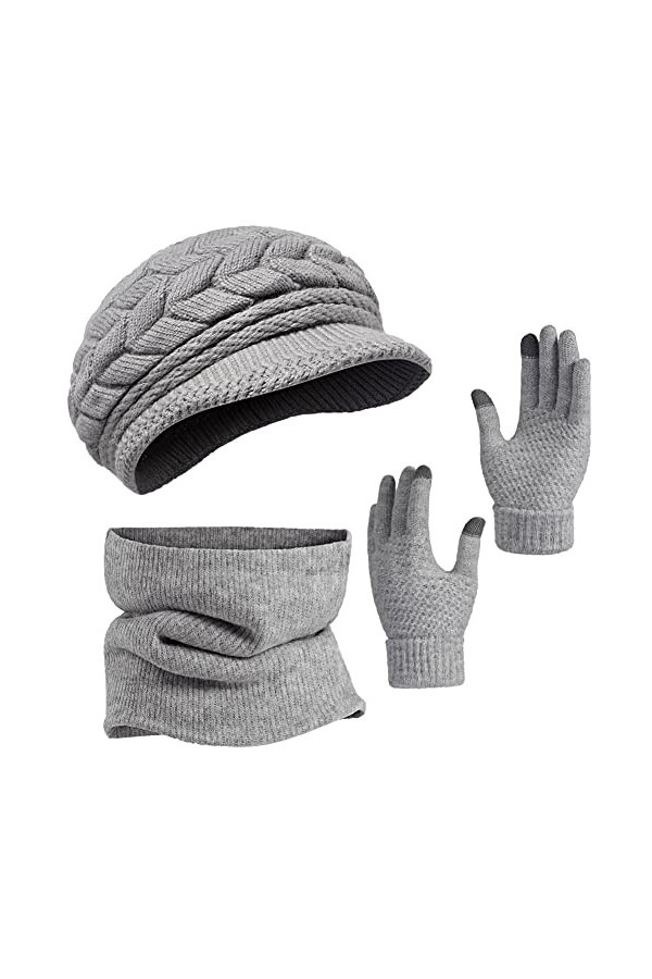 ZETIY Écharpe tricotée pour femme - Ensemble dhiver - Gants tricotés - Ensemble cadeau - Gants tactiles pour ski en plein ai