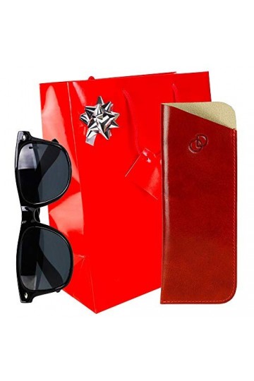 Olimar Dor - Pack Cadeau Noel CLASIK n°1" 100% Cuir, étui à Lunettes de Vue + Lunettes + Accessoires + Emballage - Camel