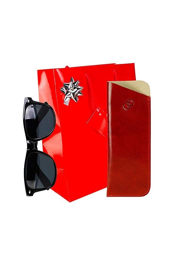 Olimar Dor - Pack Cadeau Noel CLASIK n°1" 100% Cuir, étui à Lunettes de Vue + Lunettes + Accessoires + Emballage - Camel