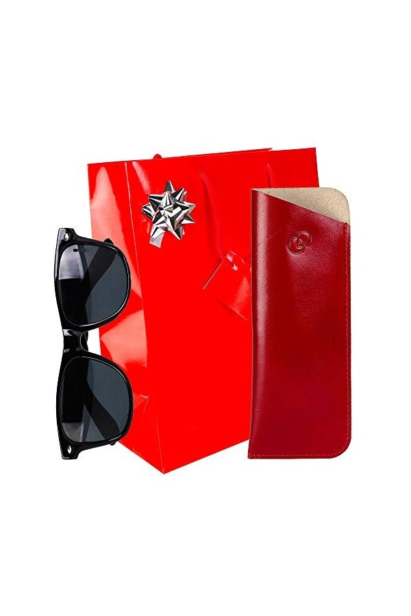 Olimar Dor - Pack Cadeau Noel CLASIK n°1" 100% Cuir, étui à Lunettes de Vue + Lunettes + Accessoires + Emballage - Camel