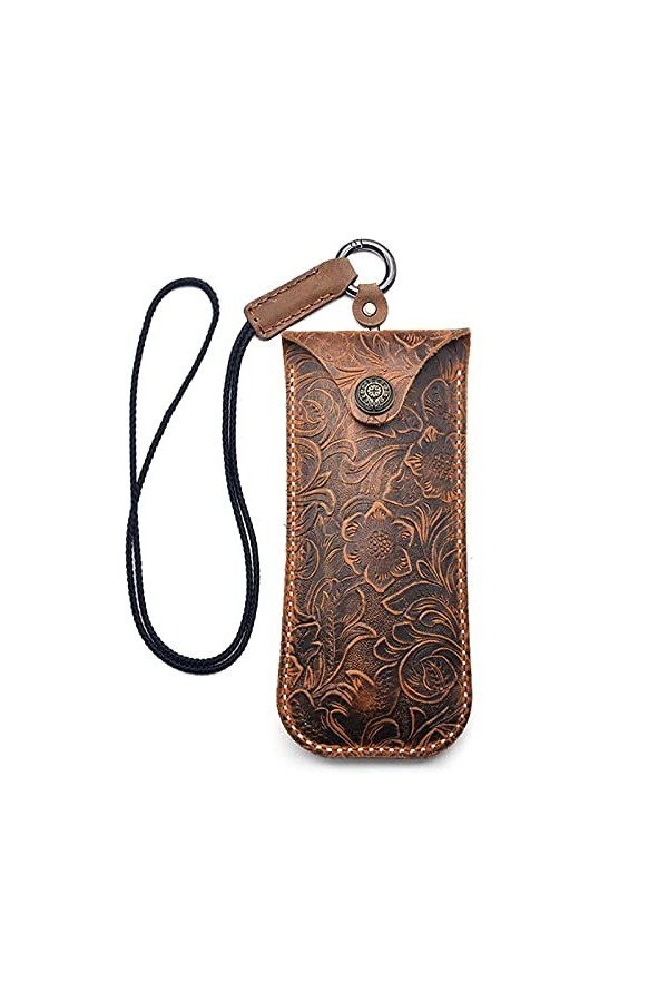 BAIYAN Étui de lunettes en cuir, étui à lunettes de soleil doux portables, lunettes de soleil portatives rétro et étui en cui