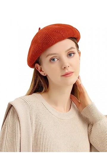 Leisofter Femme Béret Bonnet Chapeau de Béret Français en Laine Vintage Classique Artiste Solide Couleur Laine Casquette Bére