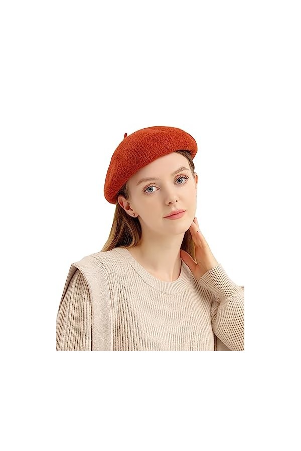 Leisofter Femme Béret Bonnet Chapeau de Béret Français en Laine Vintage Classique Artiste Solide Couleur Laine Casquette Bére