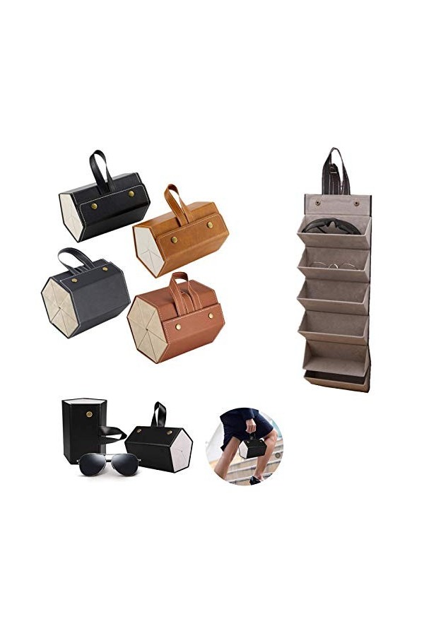 5/6 Fentes Organisateur de Lunettes de Soleil de Voyage Portable,PU Boîte de Rangement pour Lunettes à Fentes Multiples Porte