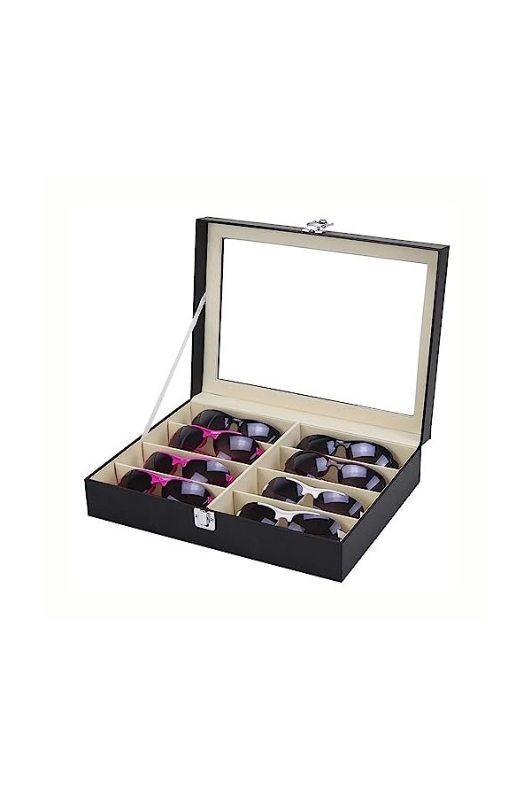 iFCOW Boîte de rangement verrouillable pour lunettes de soleil avec 8 emplacements, Noir , M