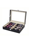 iFCOW Boîte de rangement verrouillable pour lunettes de soleil avec 8 emplacements, Noir , M