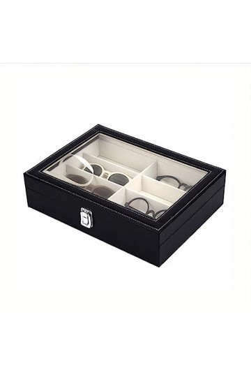 iFCOW Boîte de rangement verrouillable pour lunettes de soleil avec 8 emplacements, Noir , M